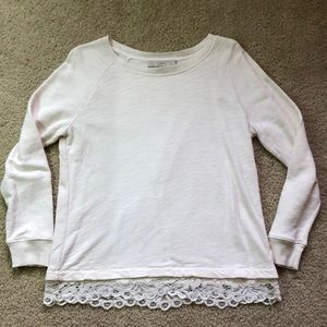 Loft petite cream top with lace trim